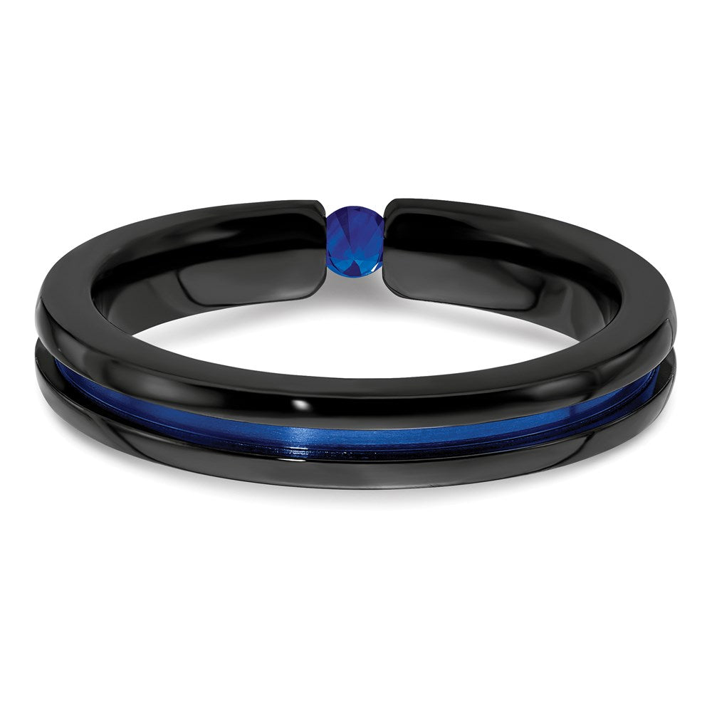 Edward Mirell Black Ti Blue Sapphire and Blue Anodized Grooved 4mm Band
