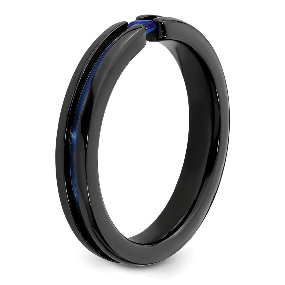 Edward Mirell Black Ti Blue Sapphire and Blue Anodized Grooved 4mm Band