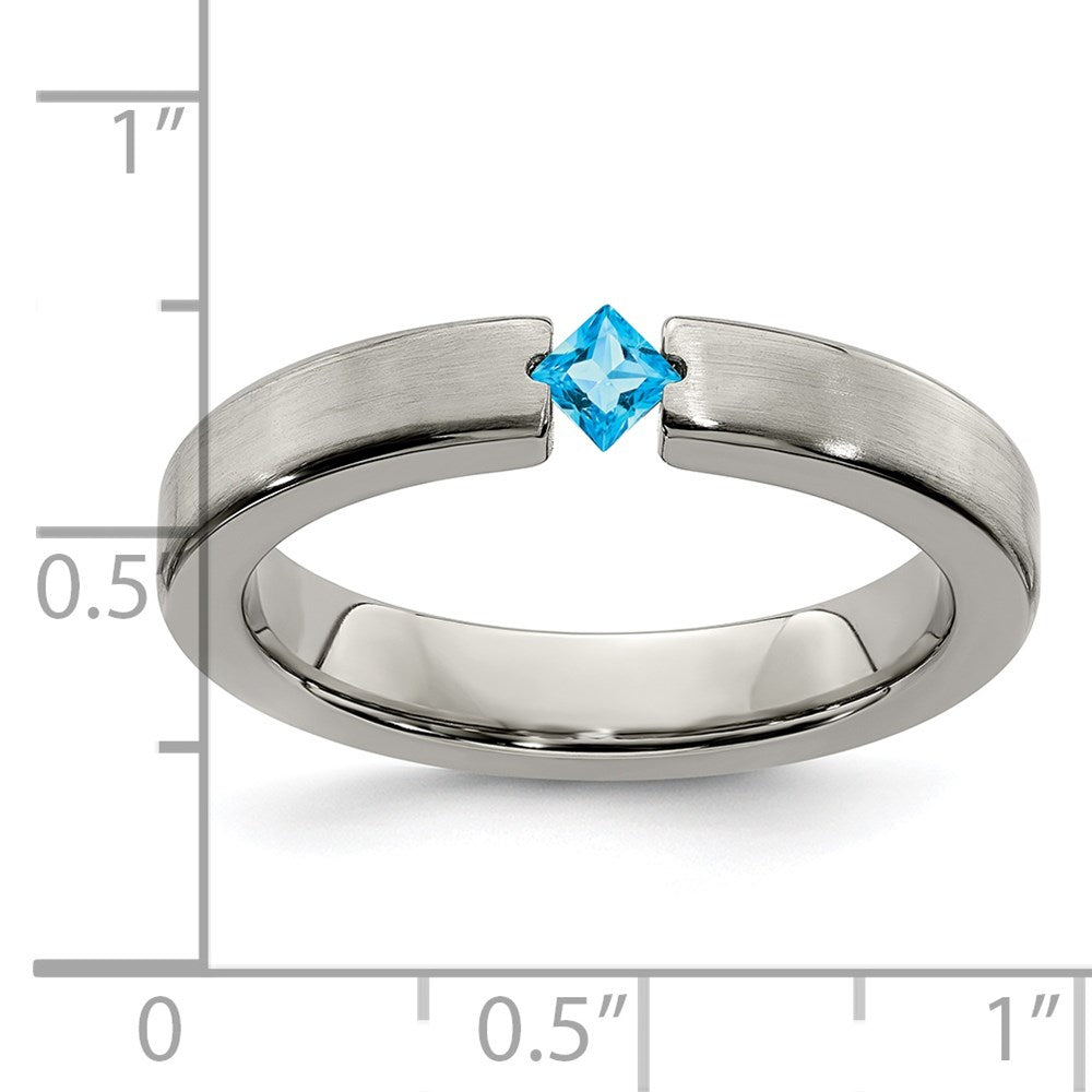 Edward Mirell Titanium Brushed Blue Topaz 4mm Band