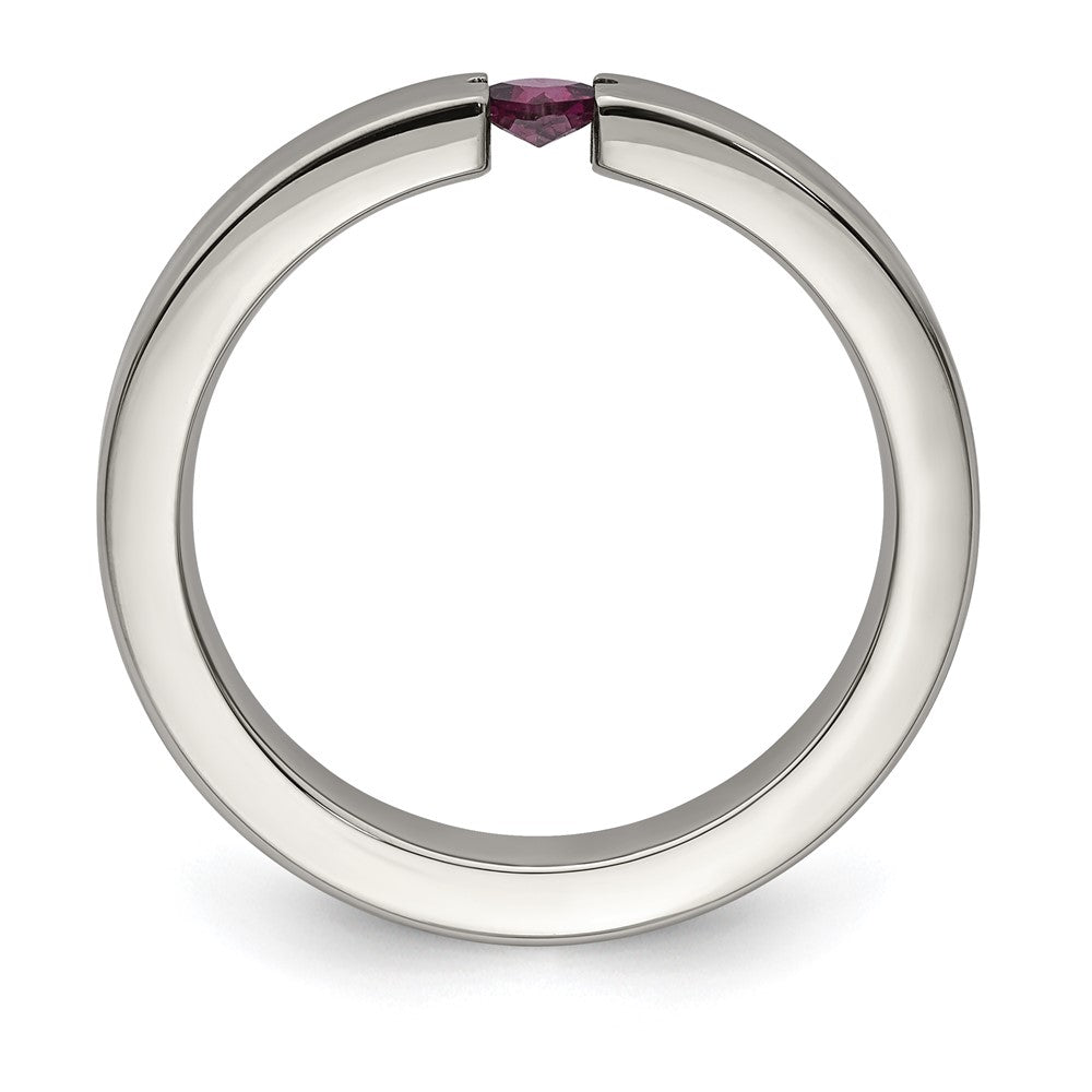Edward Mirell Titanium Tension-set Square Rhodolite Garnet Brushed 4mm Band