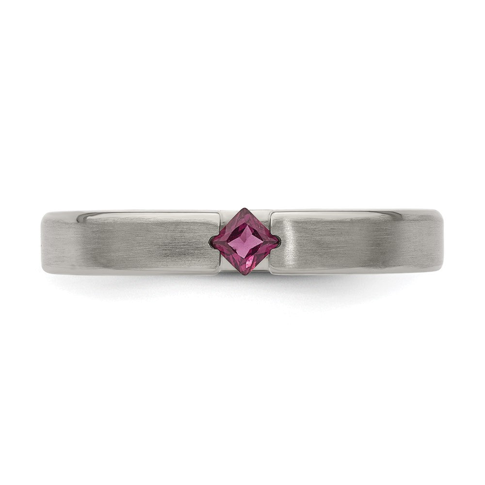 Edward Mirell Titanium Tension-set Square Rhodolite Garnet Brushed 4mm Band