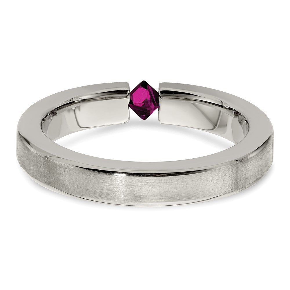 Edward Mirell Titanium Tension-set Square Rhodolite Garnet Brushed 4mm Band