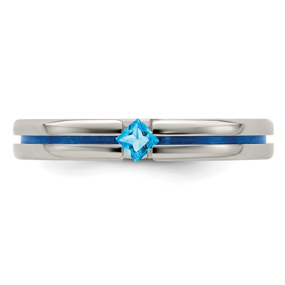 Edward Mirell Titanium Blue Topaz and Blue Anodized 4mm Band