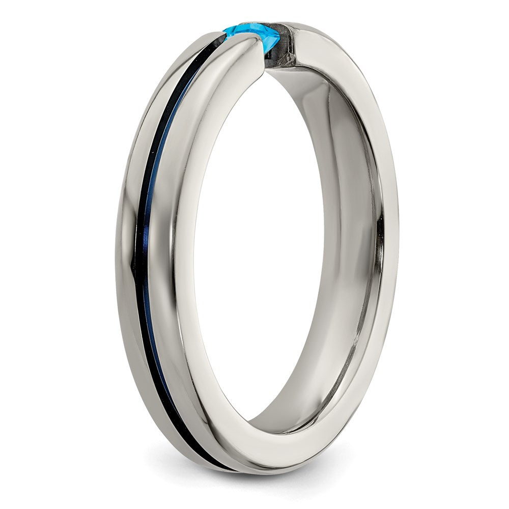 Edward Mirell Titanium Blue Topaz and Blue Anodized 4mm Band