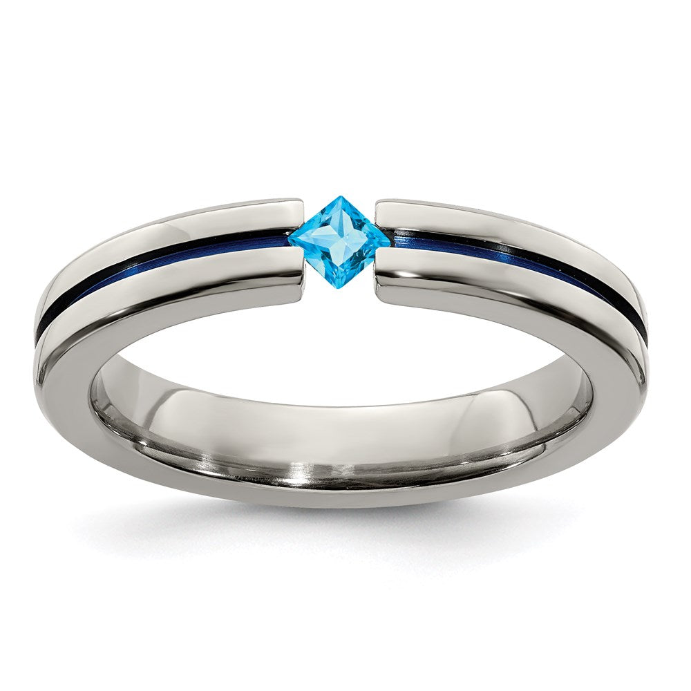Edward Mirell Titanium Blue Topaz and Blue Anodized 4mm Band