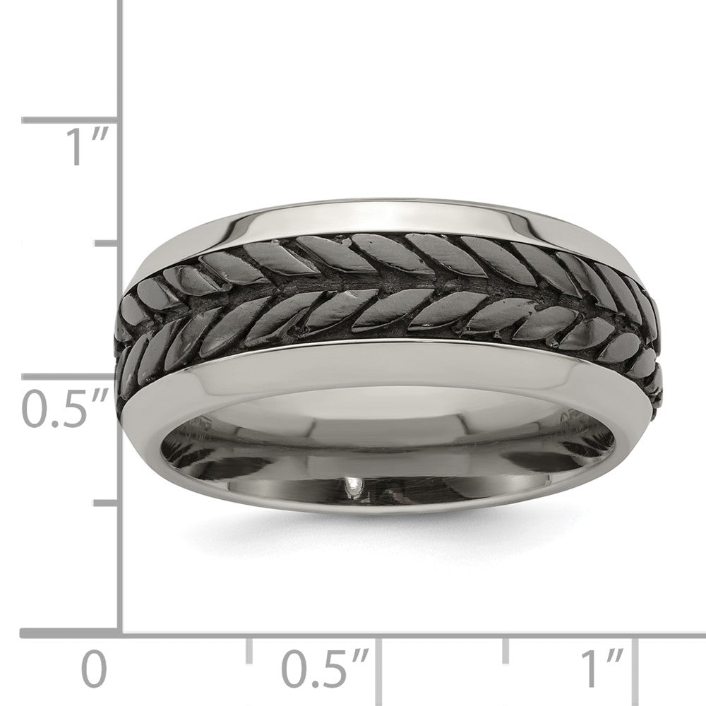 Edward Mirell Stainless Steel and Black Ti Rope Design Beveled Casted 9mm Band