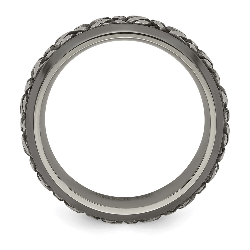 Edward Mirell Black Ti and Titanium Woven Design Beveled Casted 9mm Band