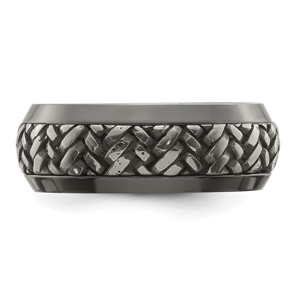 Edward Mirell Black Ti and Titanium Woven Design Beveled Casted 9mm Band