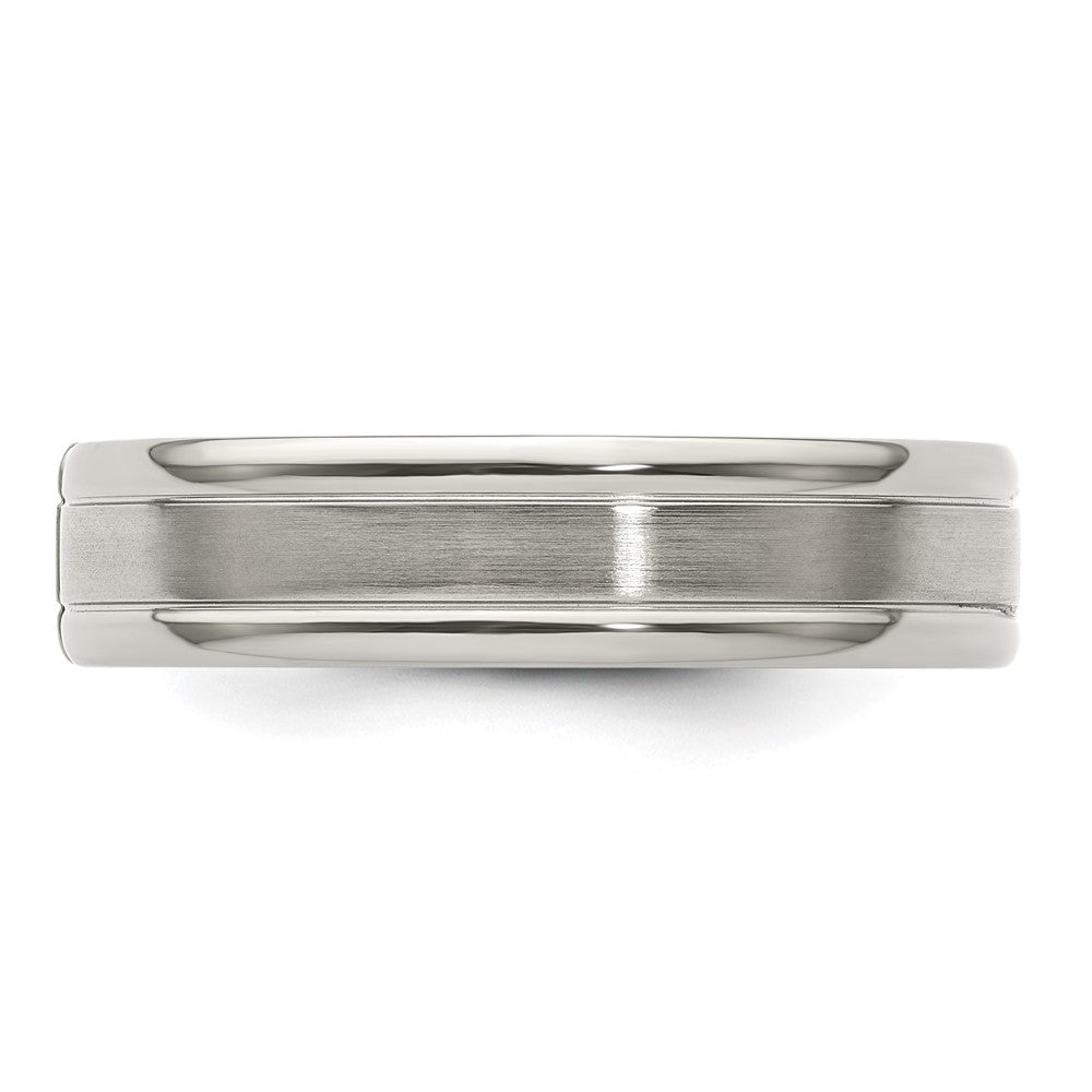 Edward Mirell Titanium Tension-set 1/10 carat Diamond Brushed/Polished Grooved 6mm Flat Band