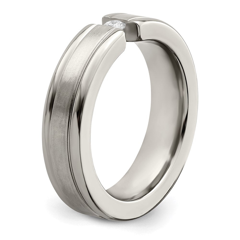 Edward Mirell Titanium Tension-set 1/10 carat Diamond Brushed/Polished Grooved 6mm Flat Band