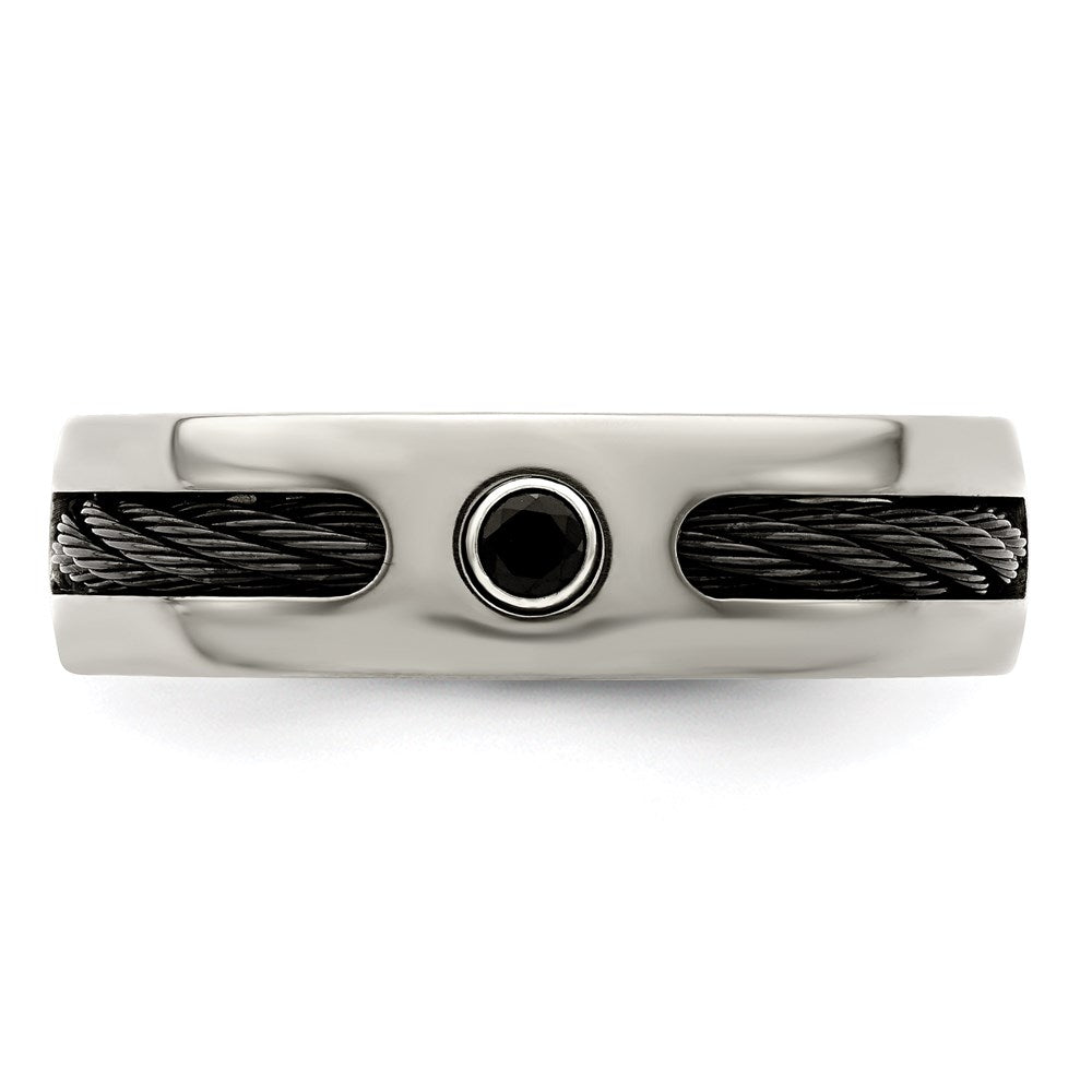 Edward Mirell Titanium Cable and Black Spinel with Sterling Silver Bezel 7mm Band