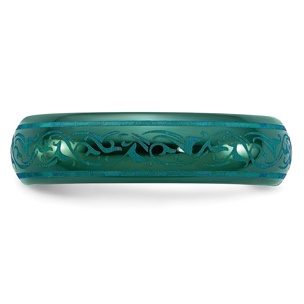 Edward Mirell Black Ti Domed Anodized Teal 6mm Band