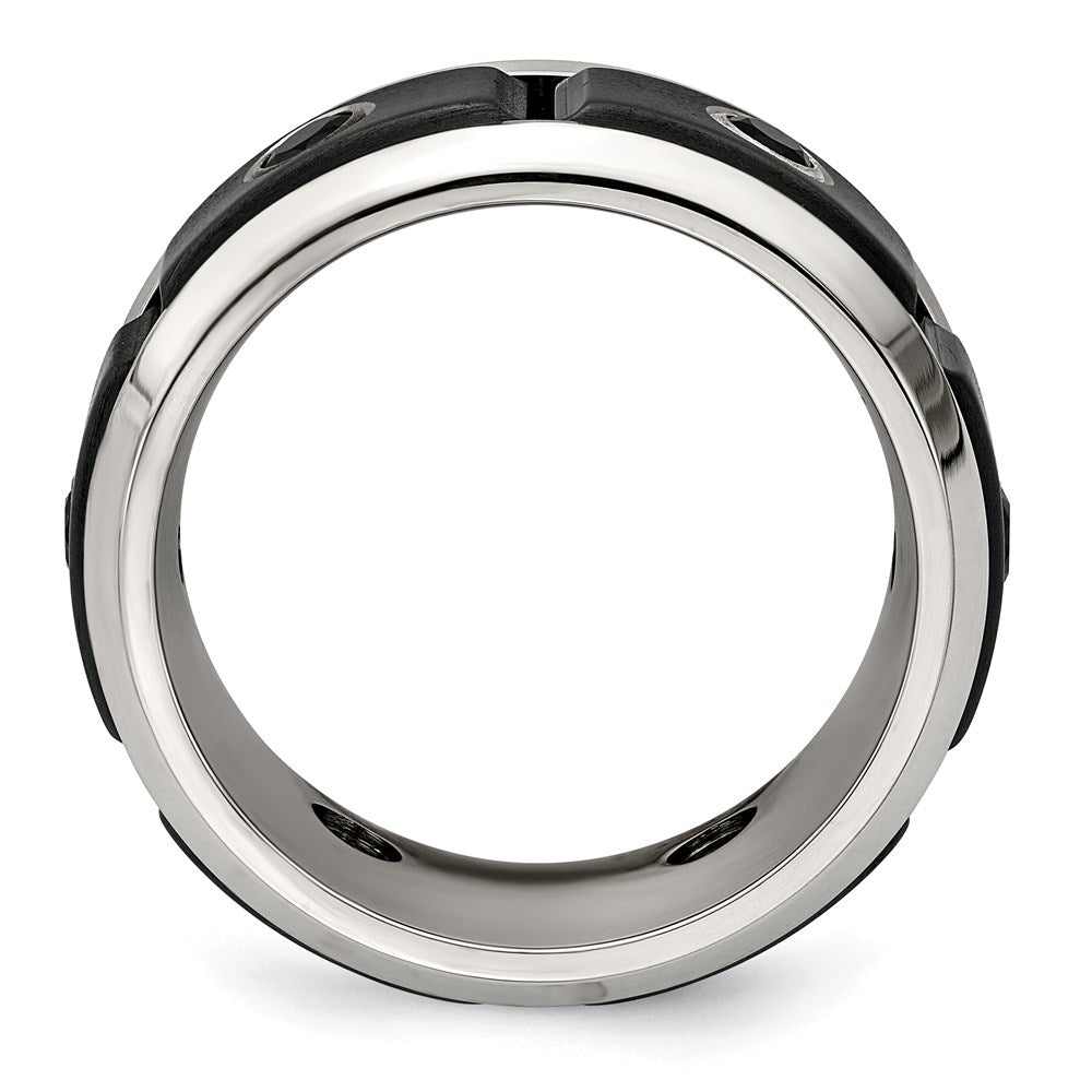 Edward Mirell Black Ti Stainless Steel Silver Bezel Black Spinel Ring
