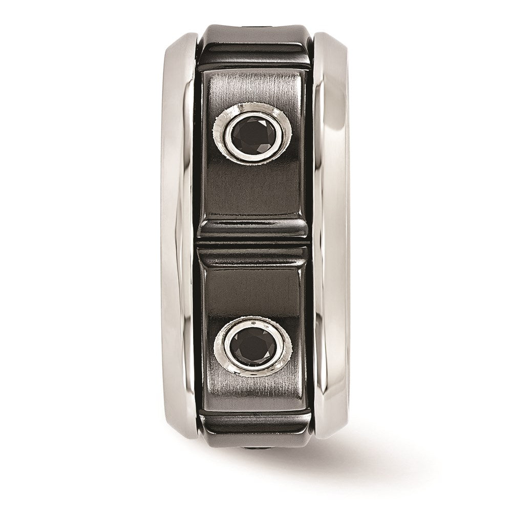 Edward Mirell Black Ti Stainless Steel Silver Bezel Black Spinel Ring