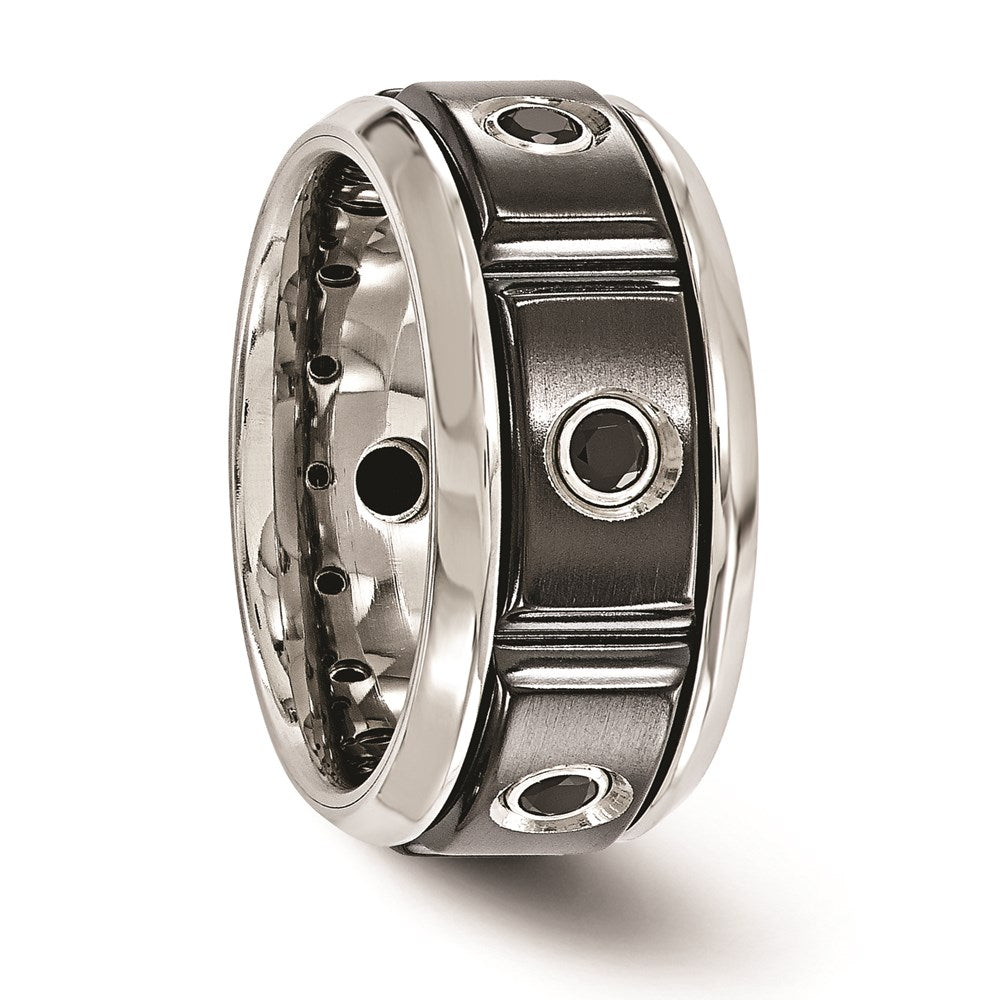Edward Mirell Black Ti Stainless Steel Silver Bezel Black Spinel Ring