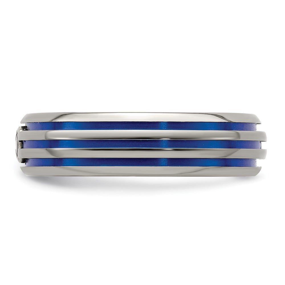 Edward Mirell Titanium Trpl Groove Blue Anodized & Sapphire Ring