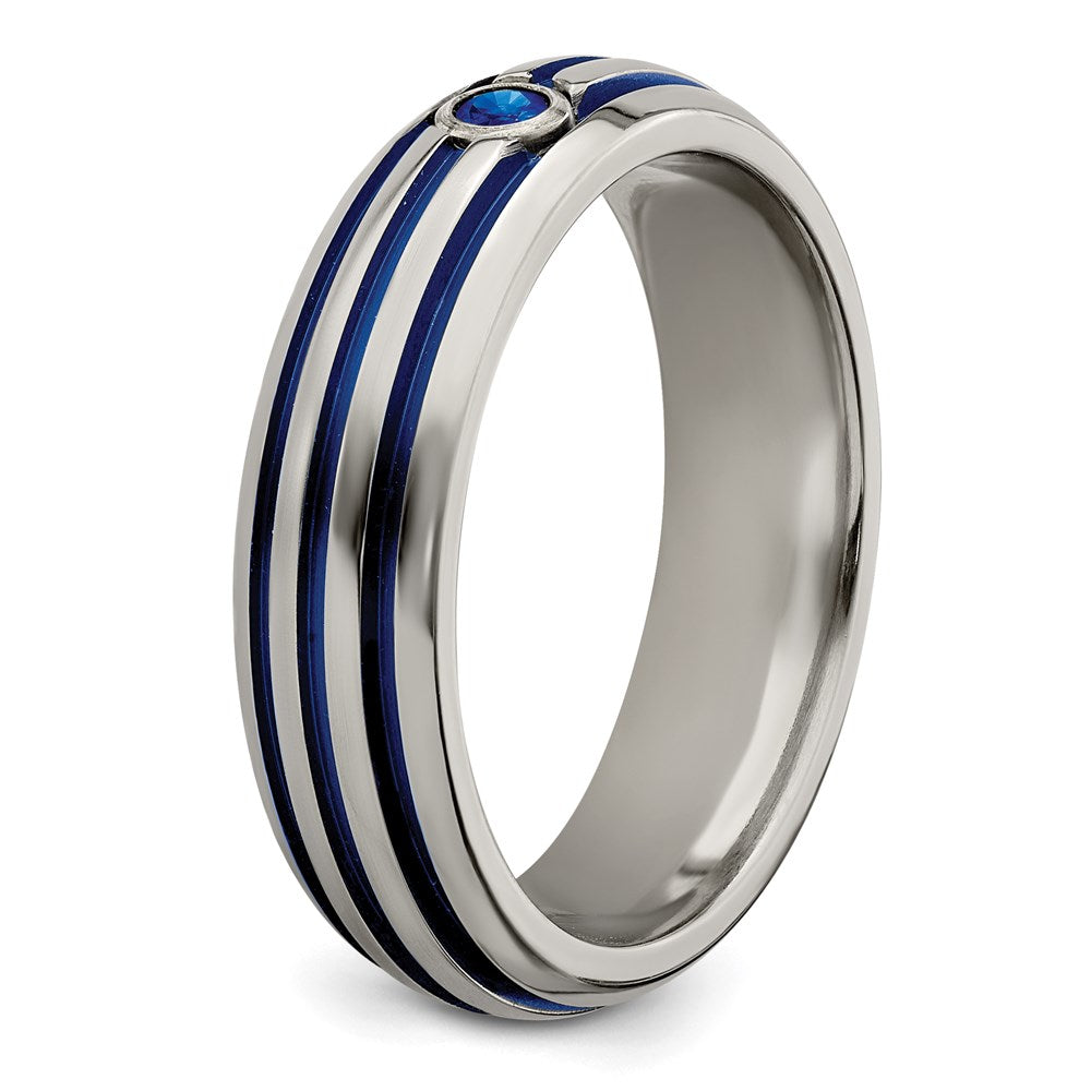 Edward Mirell Titanium Trpl Groove Blue Anodized & Sapphire Ring