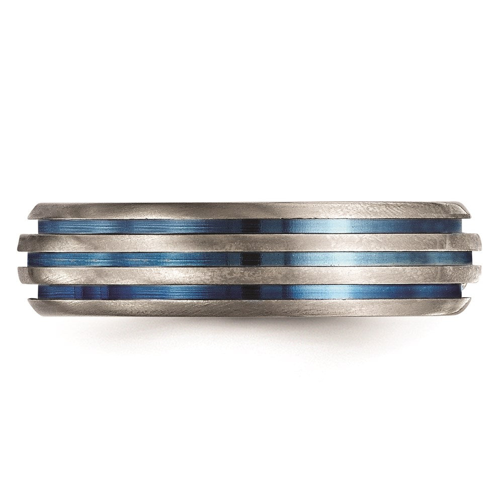 Edward Mirell Titanium Triple Groove Blue Anodized Ring
