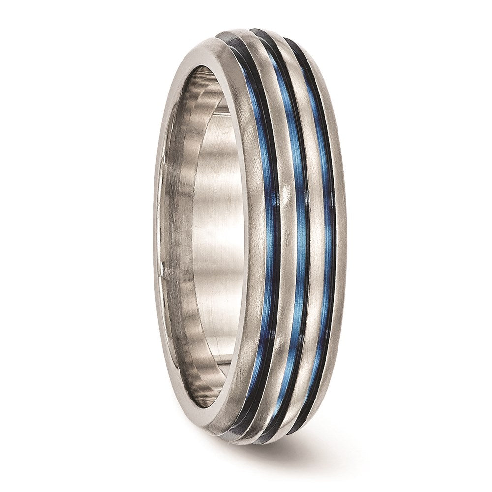 Edward Mirell Titanium Triple Groove Blue Anodized Ring
