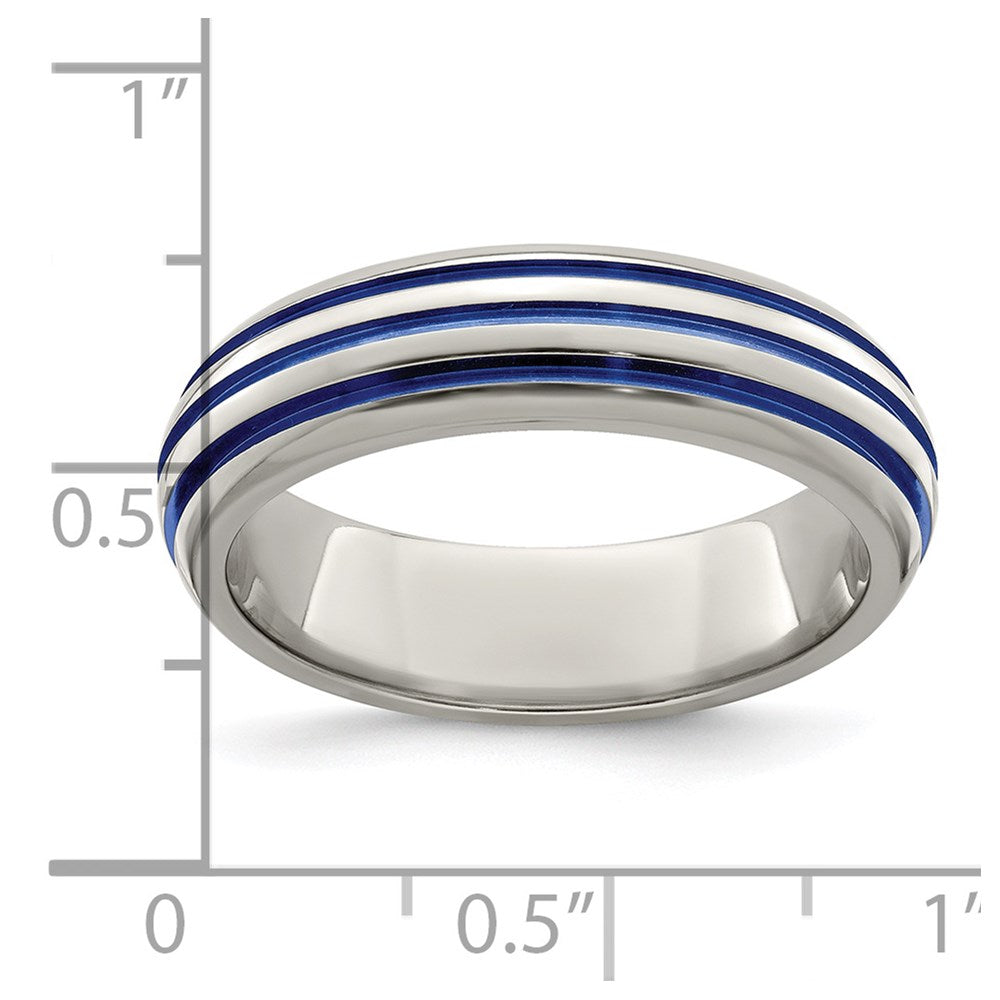 Edward Mirell Titanium Triple Groove Blue Anodized Ring