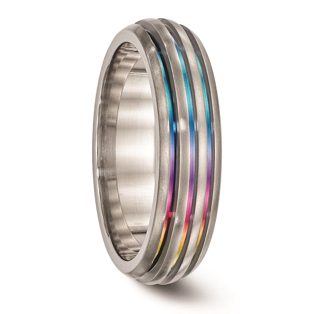 Edward Mirell Titanium Triple Groove Multi-color Anodized Ring