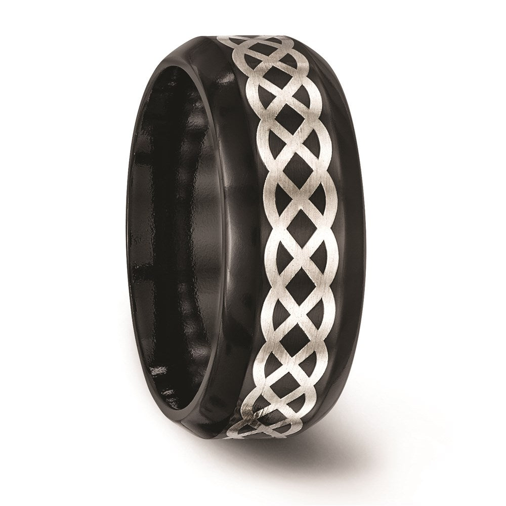 Edward Mirell Black Ti and Argentium Sterling Silver Inlay Polished Celtic Design 9mm Flat Band