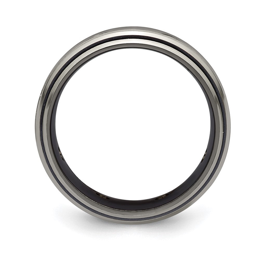 Edward Mirell Black Ti and Titanium Polished White Sapphire with Sterling Silver Bezels 9mm Band