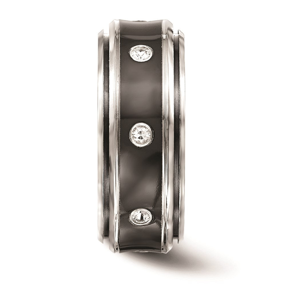 Edward Mirell Black Ti and Titanium Polished White Sapphire with Sterling Silver Bezels 9mm Band