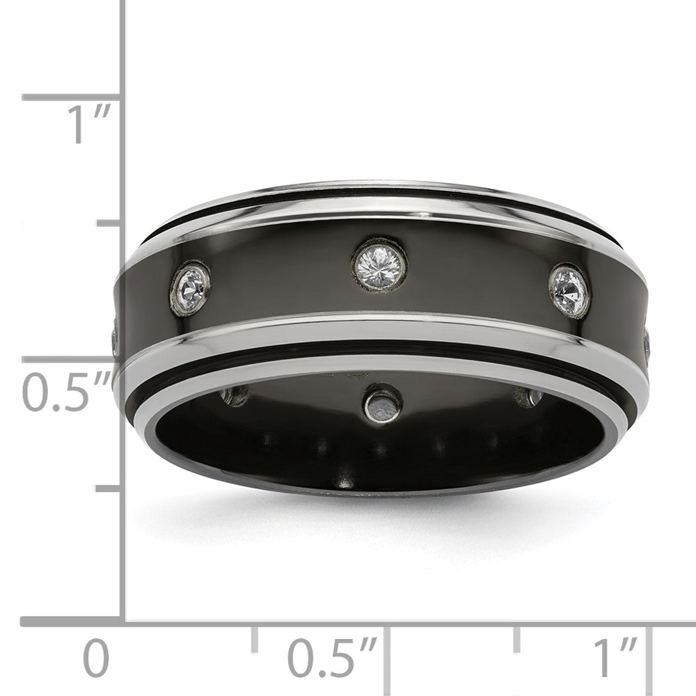 Edward Mirell Black Ti and Titanium Polished White Sapphire with Sterling Silver Bezels 9mm Band