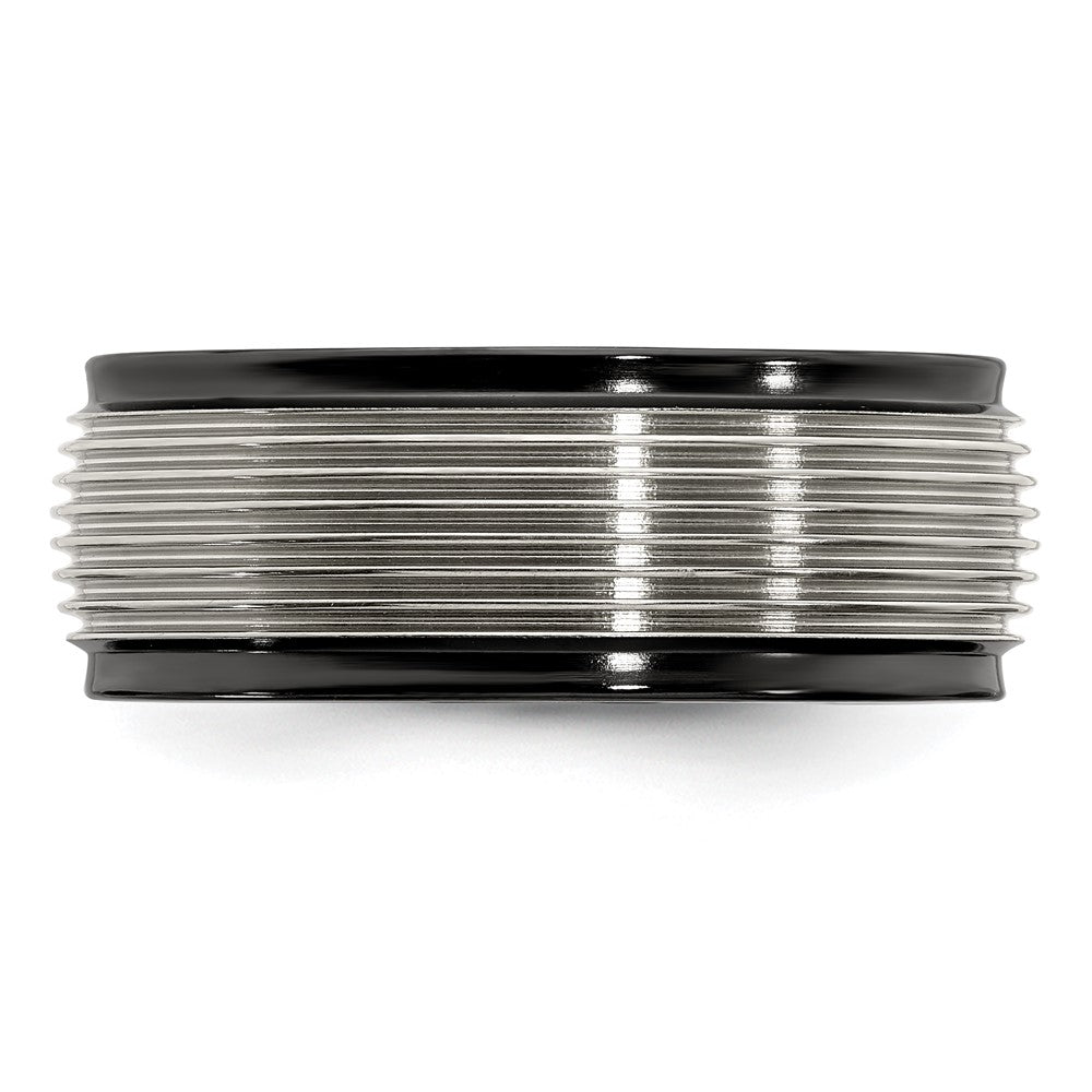 Edward Mirell Black Ti and Titanium Polished Grooved Step Edge 9mm Band