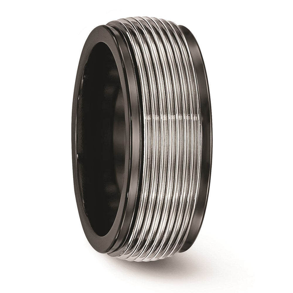 Edward Mirell Black Ti and Titanium Polished Grooved Step Edge 9mm Band