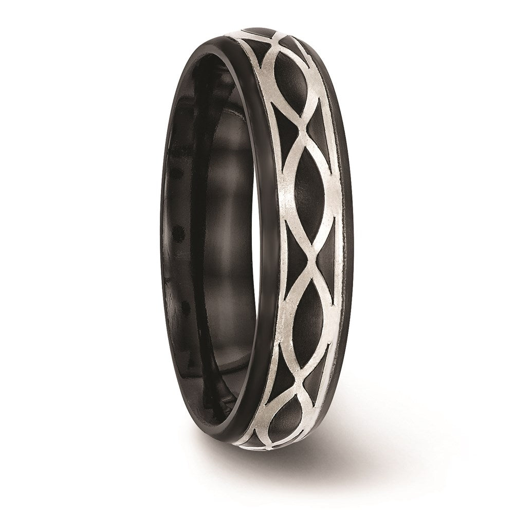 Edward Mirell Black Ti and Argentium Sterling Silver Brushed/Polished Infinity Design 6mm Domed Band