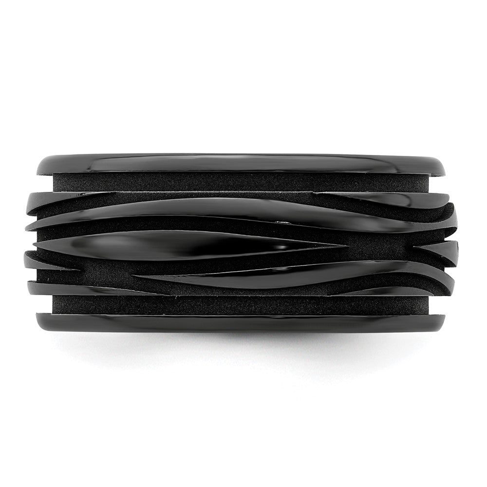 Edward Mirell Black Ti Polished Grooved Waves 10mm Band