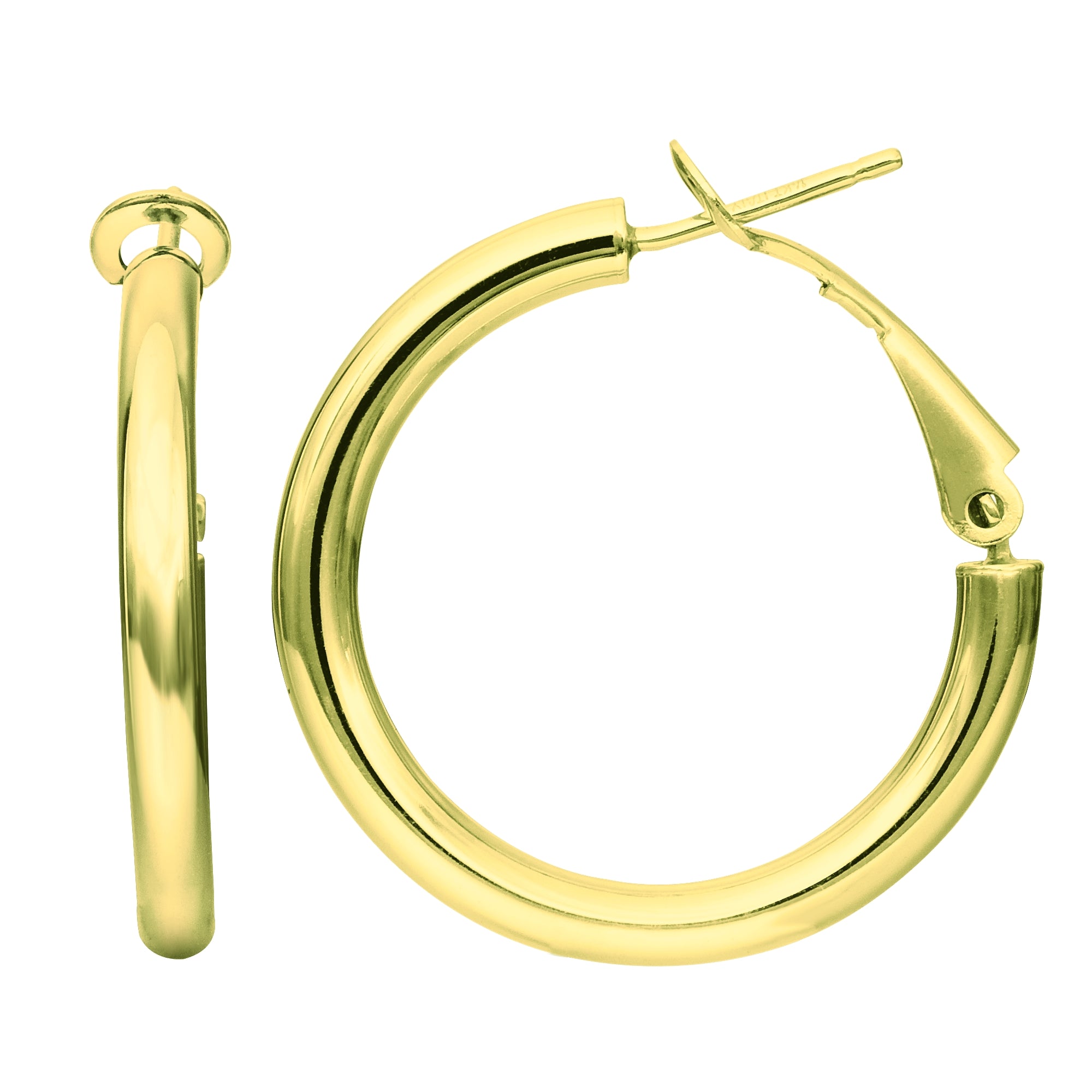 14K Yellow Gold 2x20mm Polished Omega Back Hoop Earring