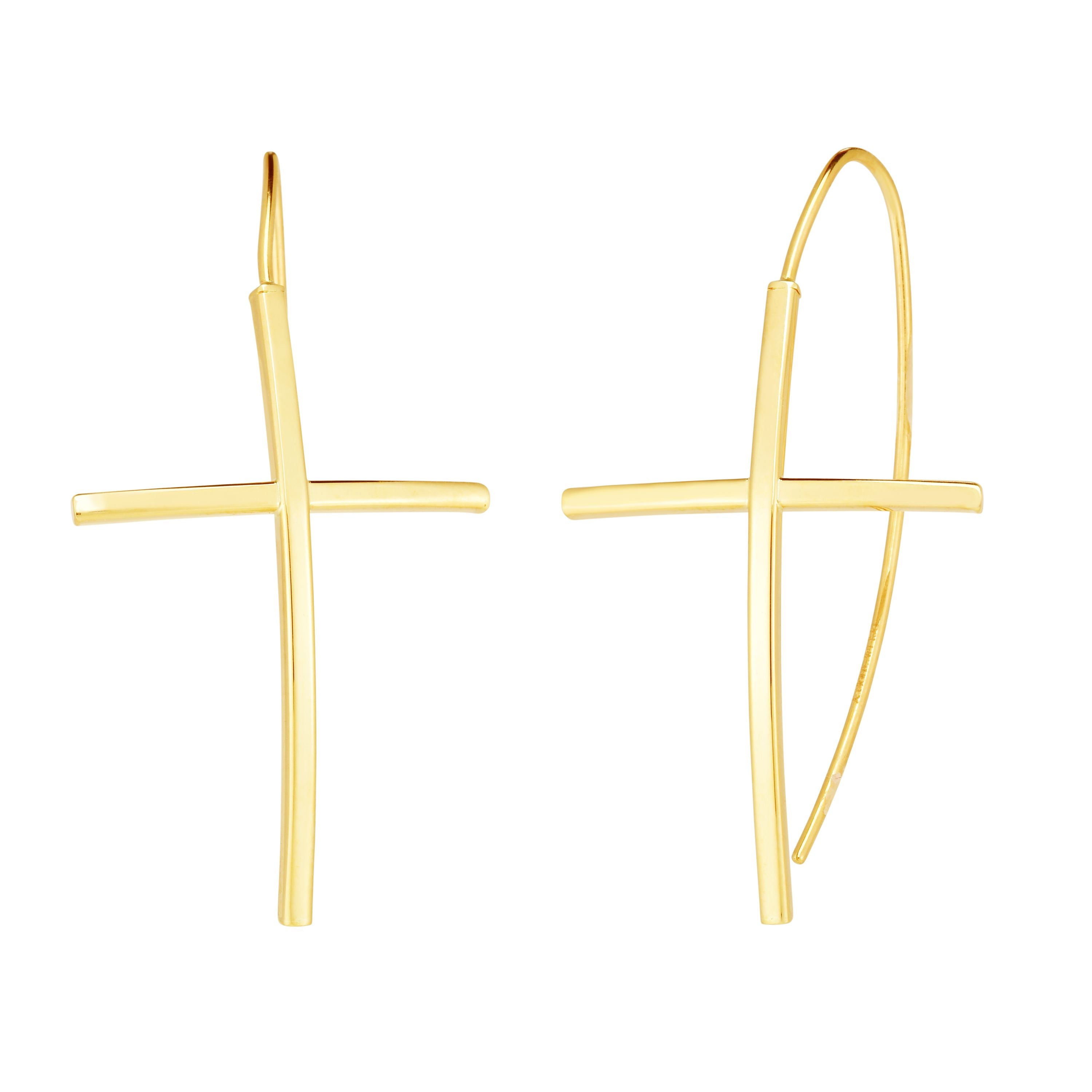 14K Yellow Gold Polished Cross Thread Through Drop Earring