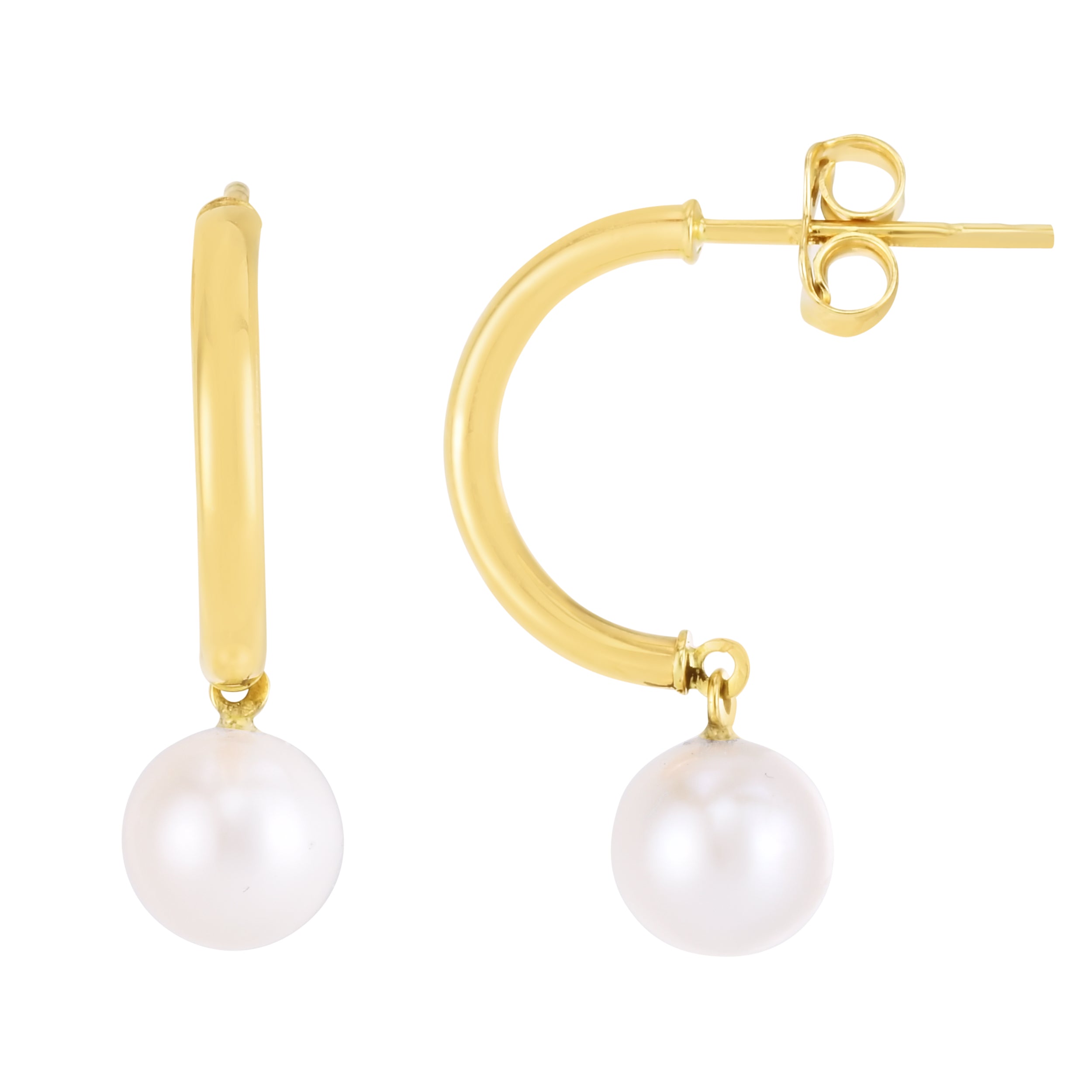 14K Yellow Gold Half-Hoop Pearl Push Back Earrings