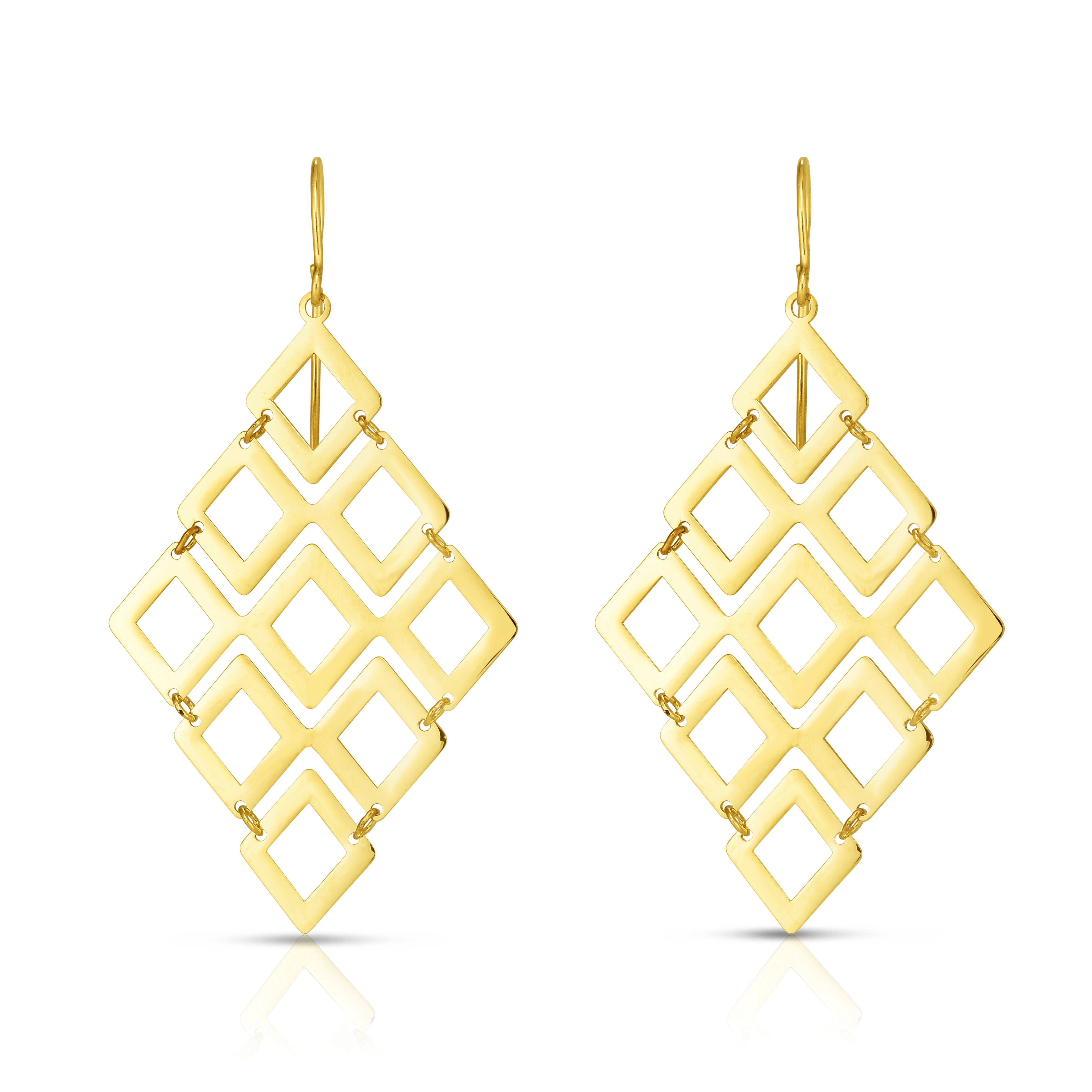 14K Yellow Gold Polished Kite Shape Chandelier Earring