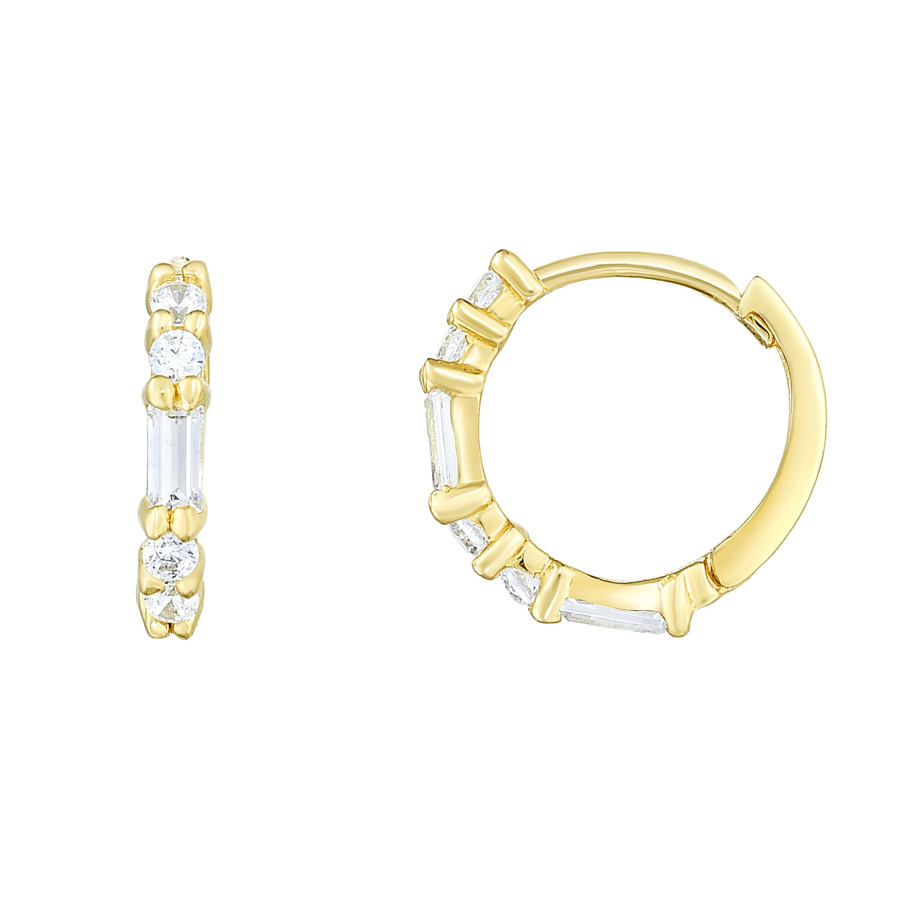 14K Yellow Gold CZ Huggie Earring