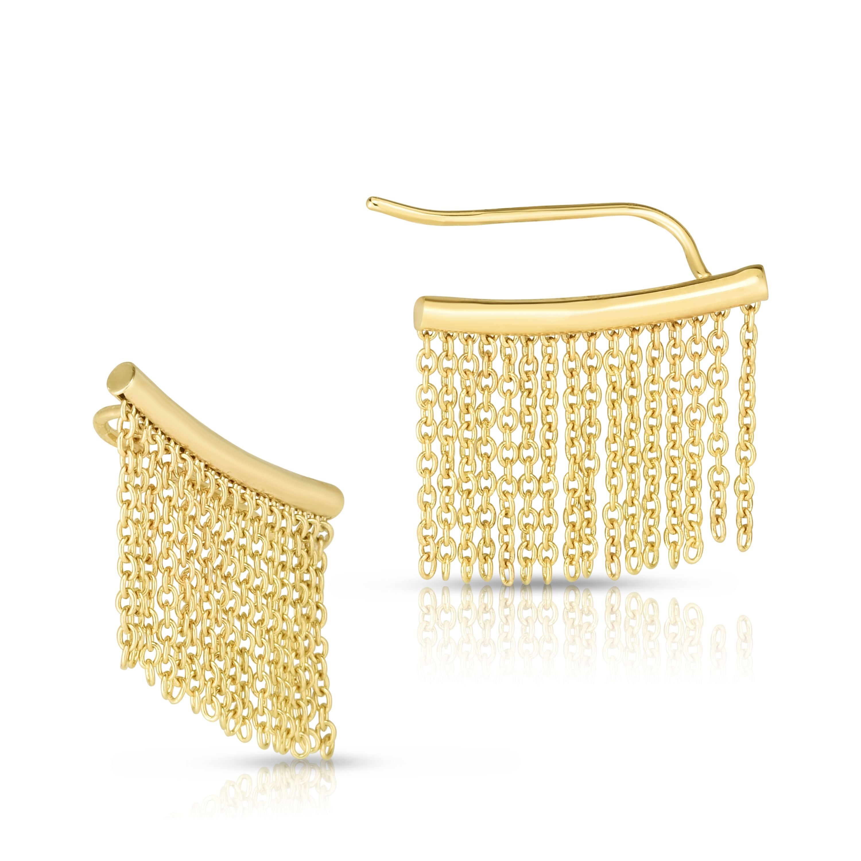 14K Yellow Gold Fringe Chain Ear Climbers