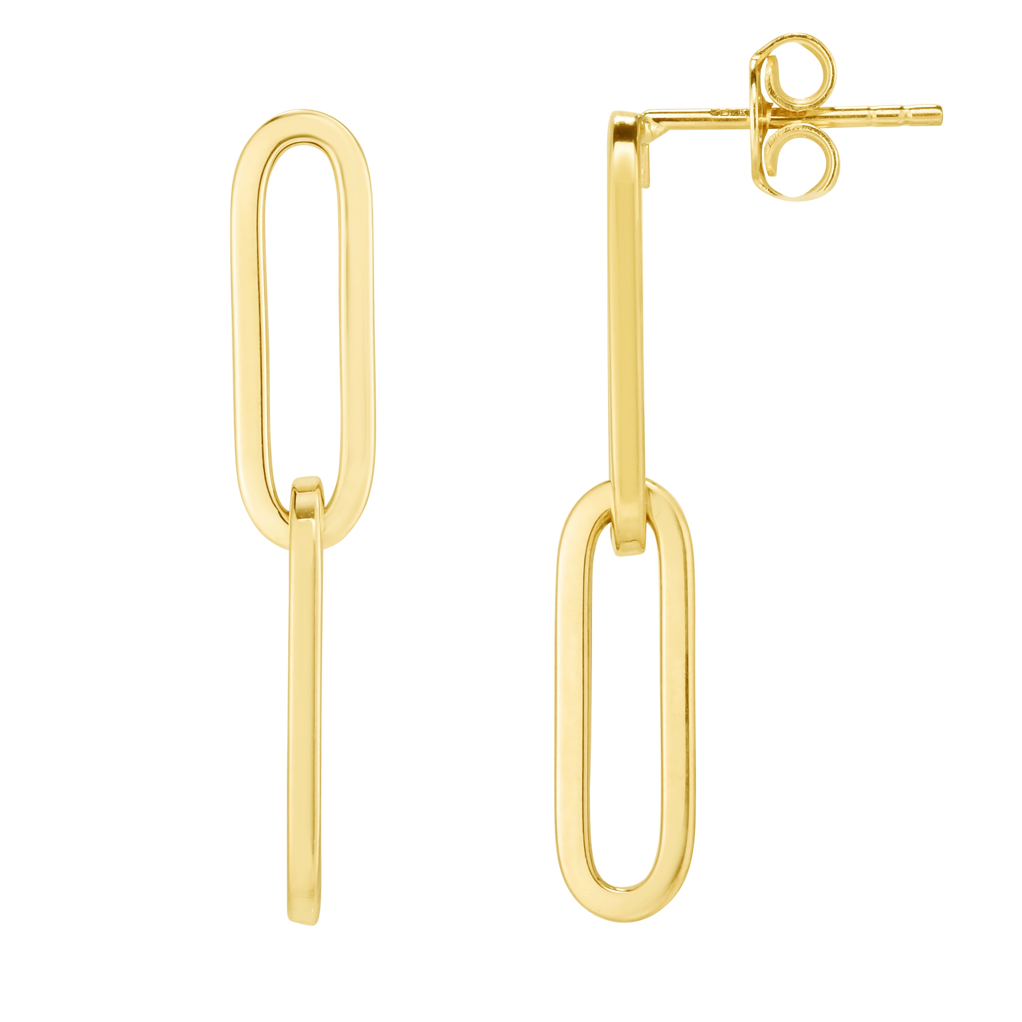 14K Yellow Gold Two Link Paperclip Drop Earrings