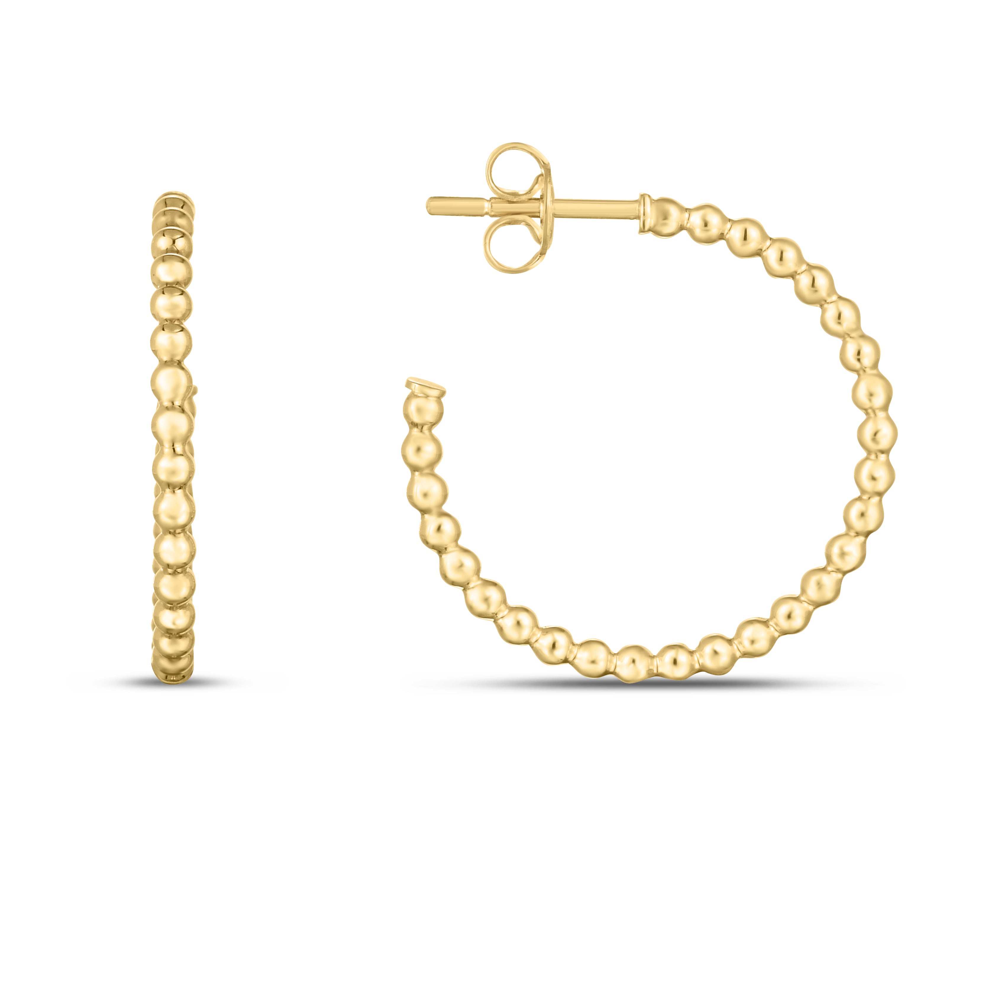 14K Yellow Gold Polished Bead C Hoops With Push Back Clasp