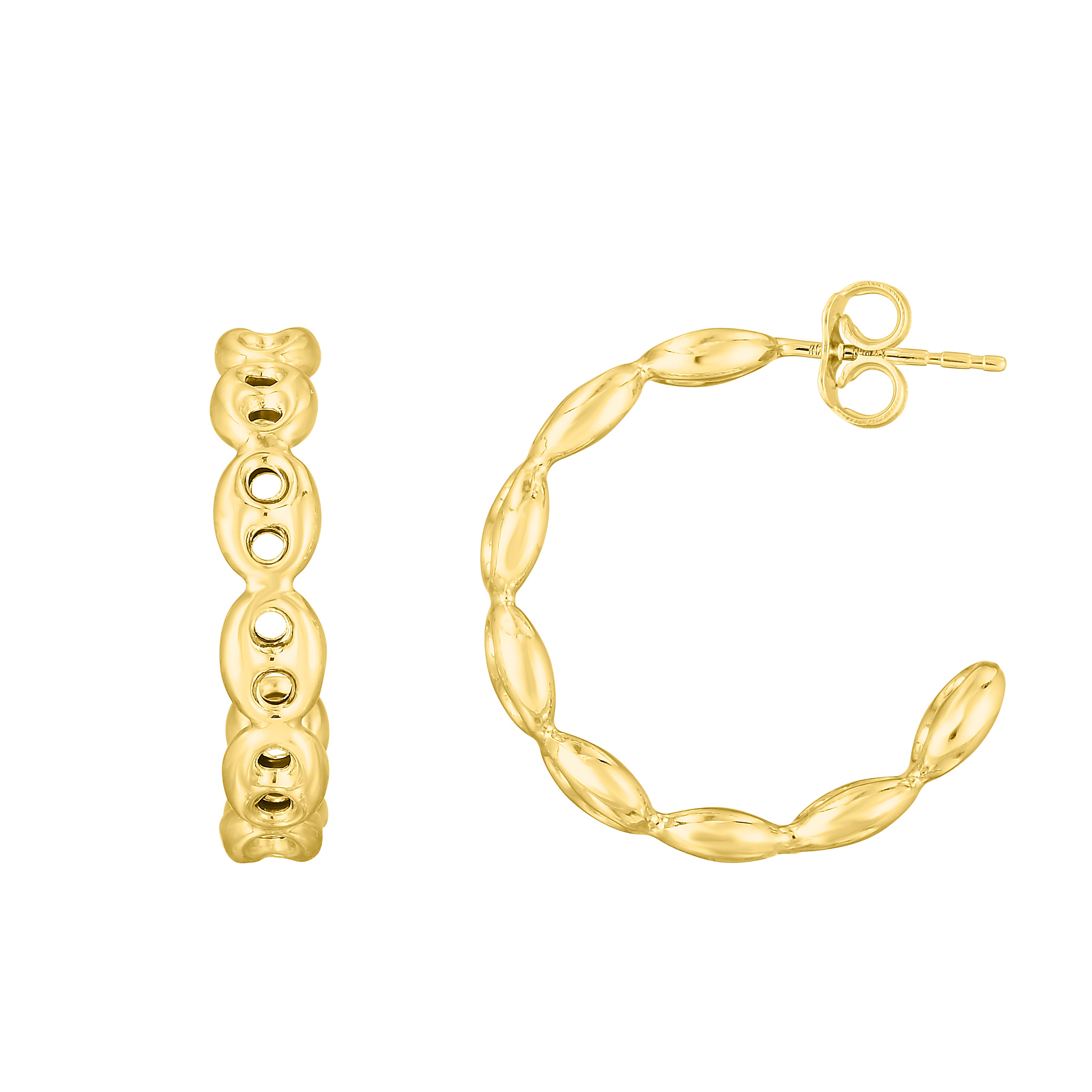 14K Yellow Gold Polished Mariner C-Hoop Earings With Push Back Clasp