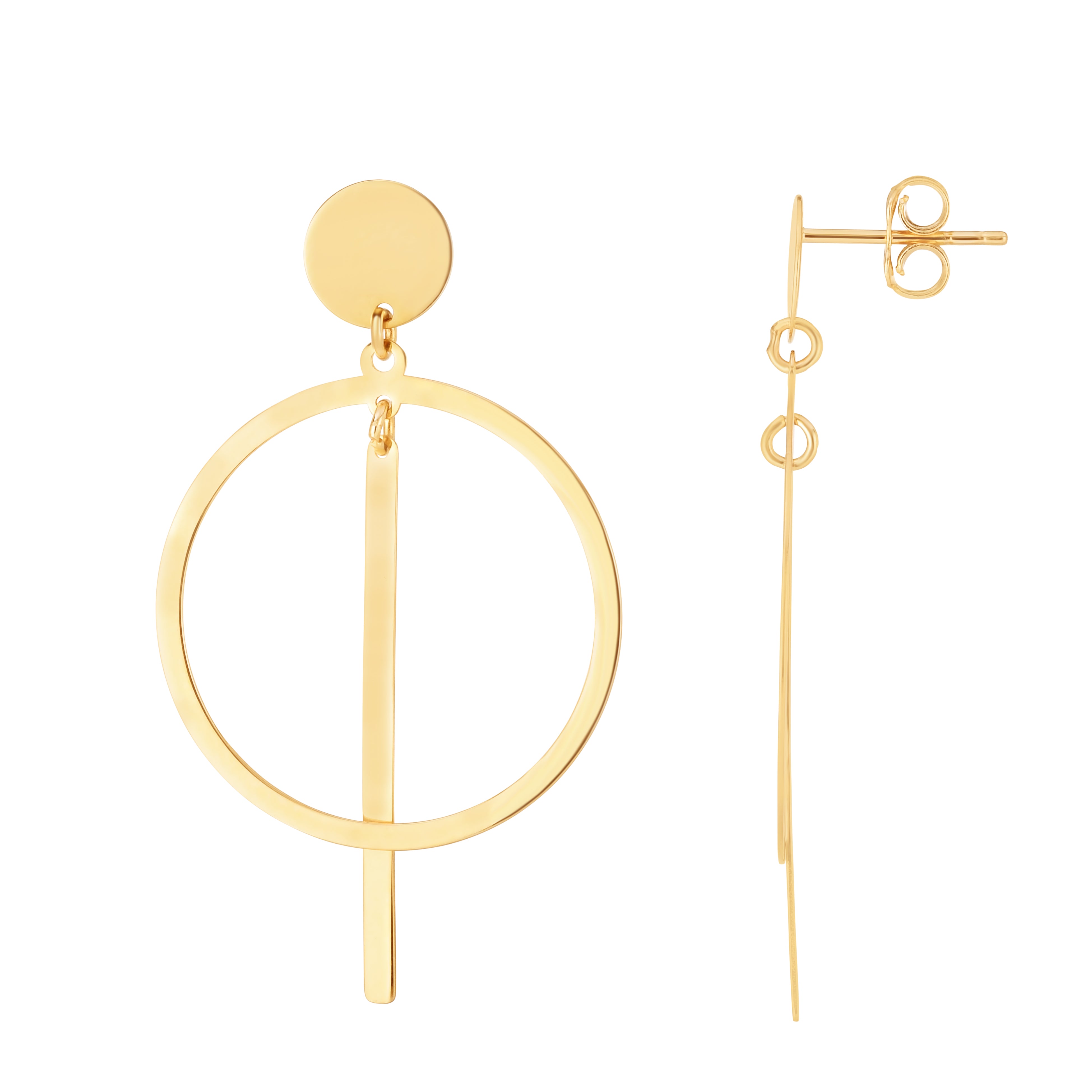14K Yellow Gold Geometric Drop Earrings