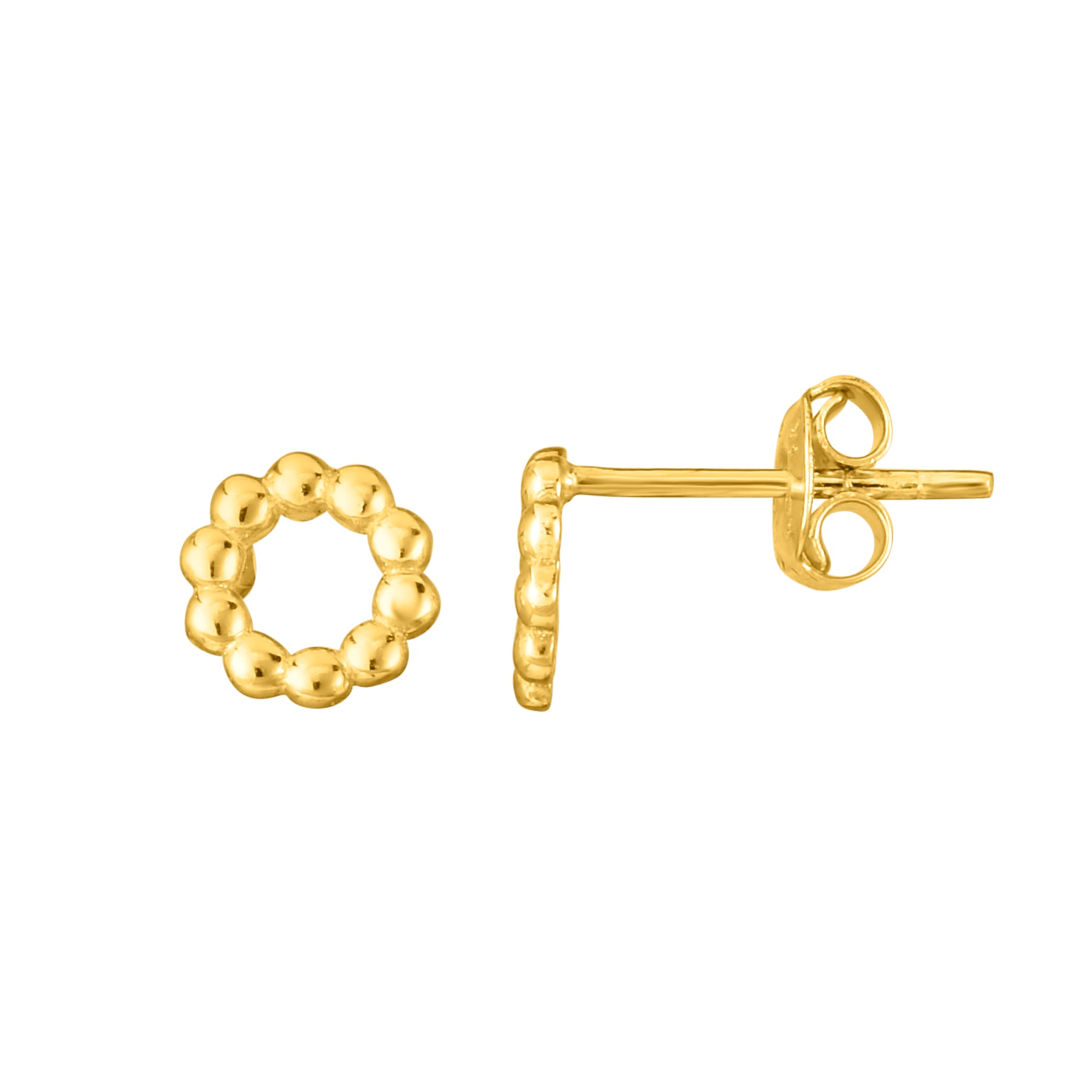 14K Yellow Gold Open Circle Bead Stud Earring