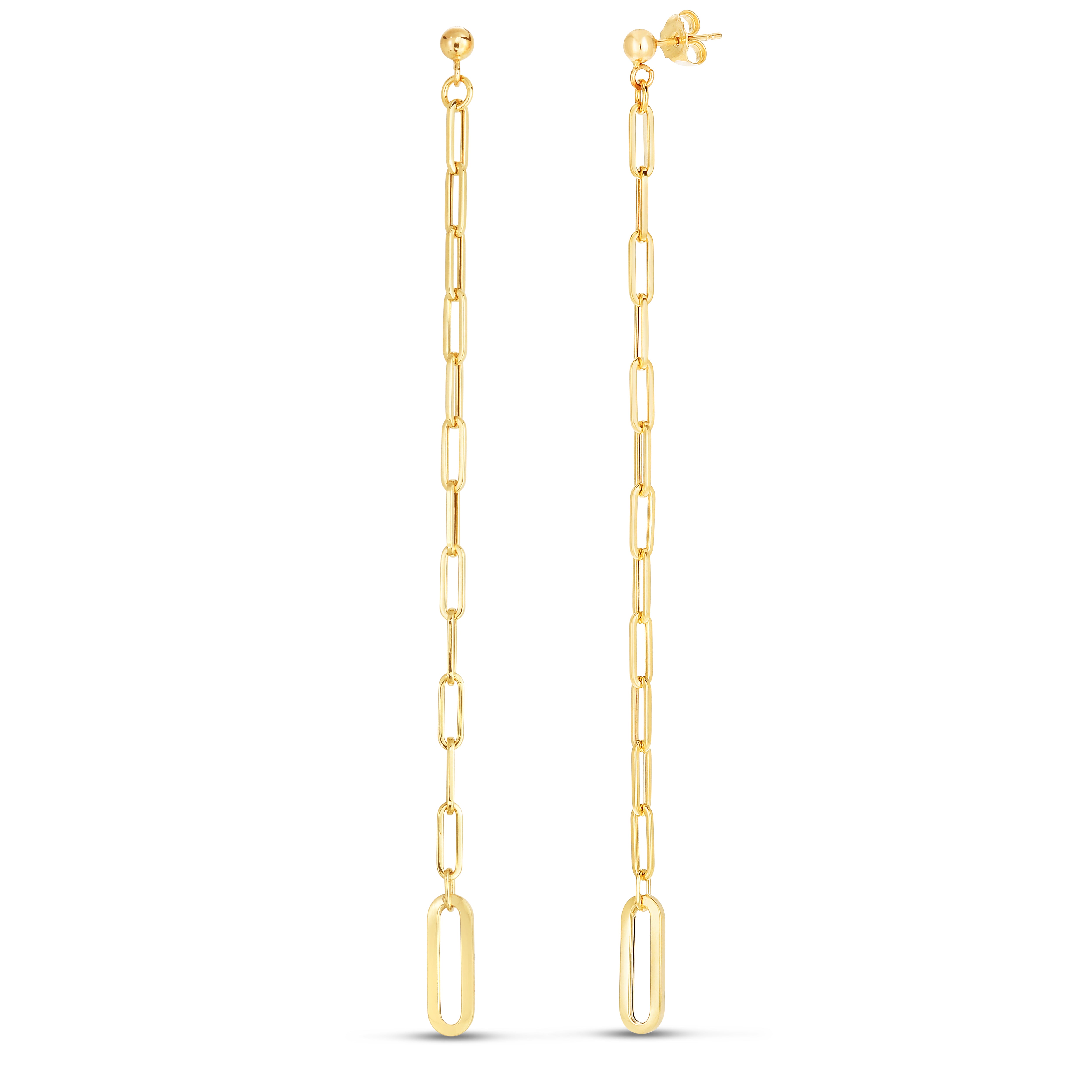 14K Yellow Gold Paperclip Shoulder Duster Drop Earrings. Total drop length measures approximately 114mm.