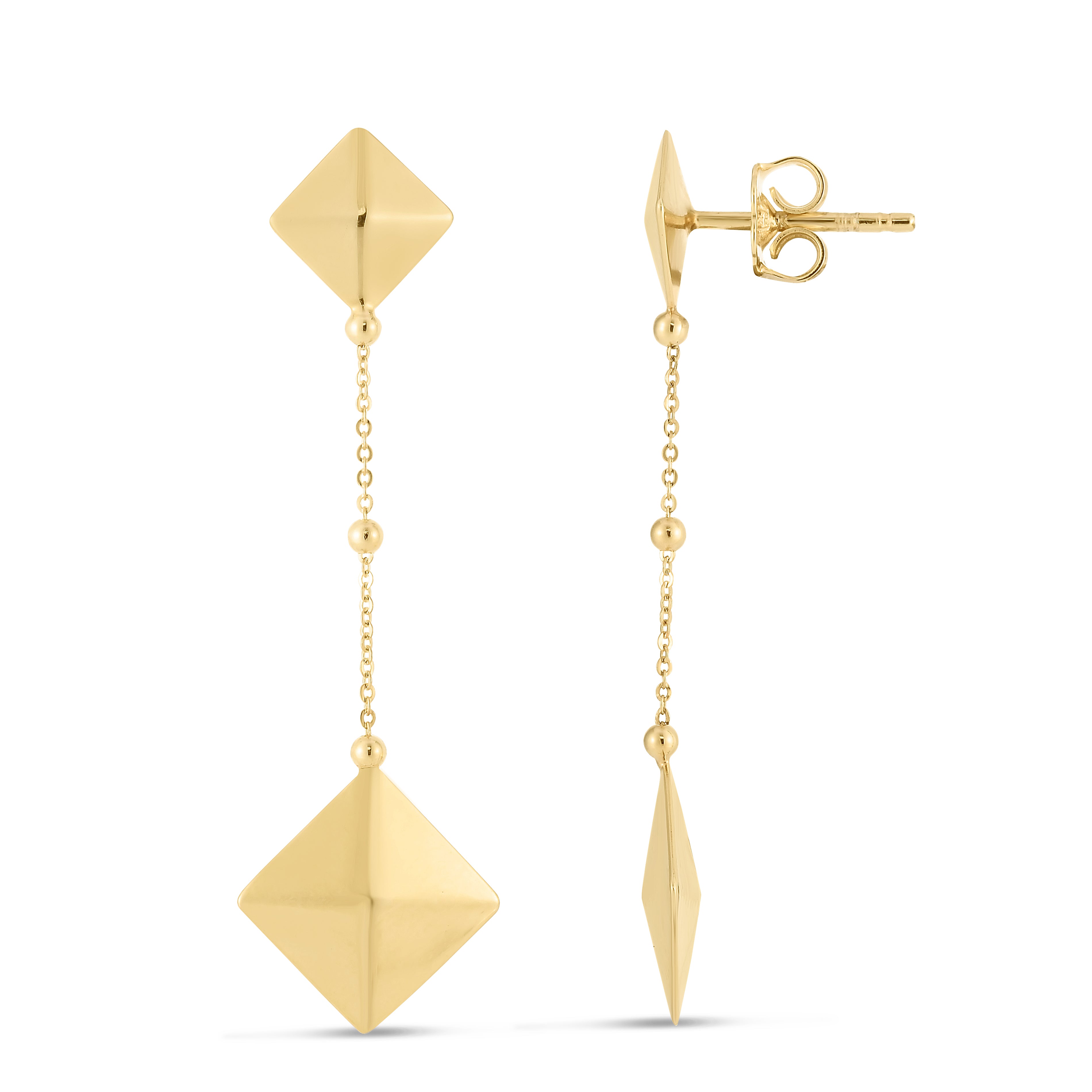 14K Yellow Gold Polished Drop Pyramid Earrings with Push Back Clasp