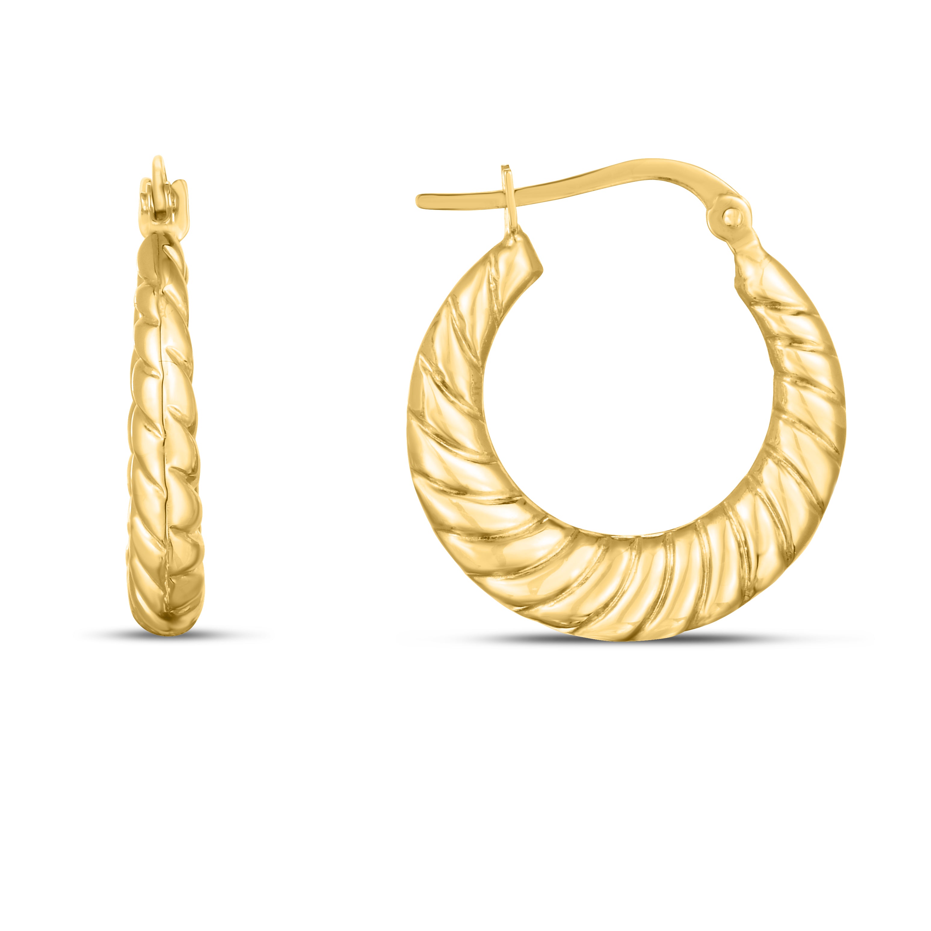 14K Yellow Gold Polished Twisted Cable Fraduated Hoops With Hinged Clasp