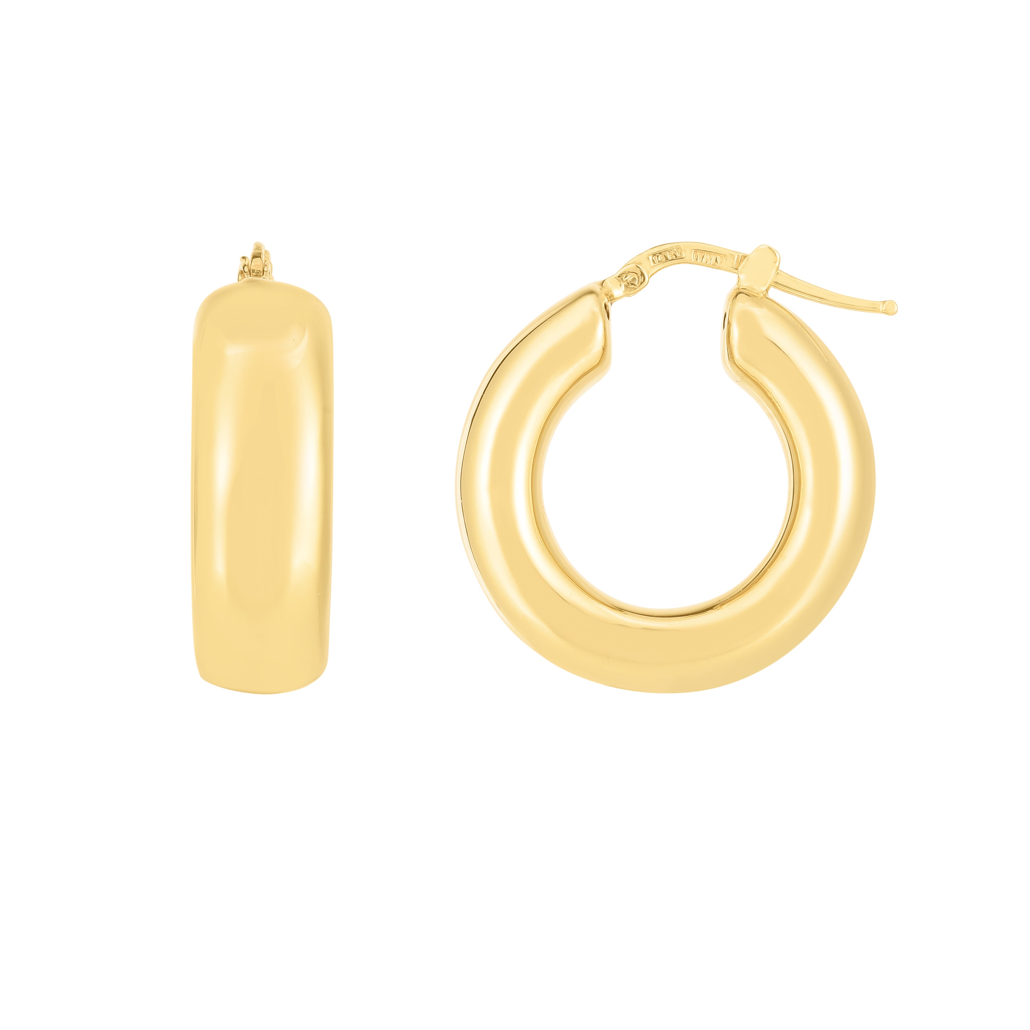 14K Yellow Gold Medium Puffy Hoops with Hinged Clasp