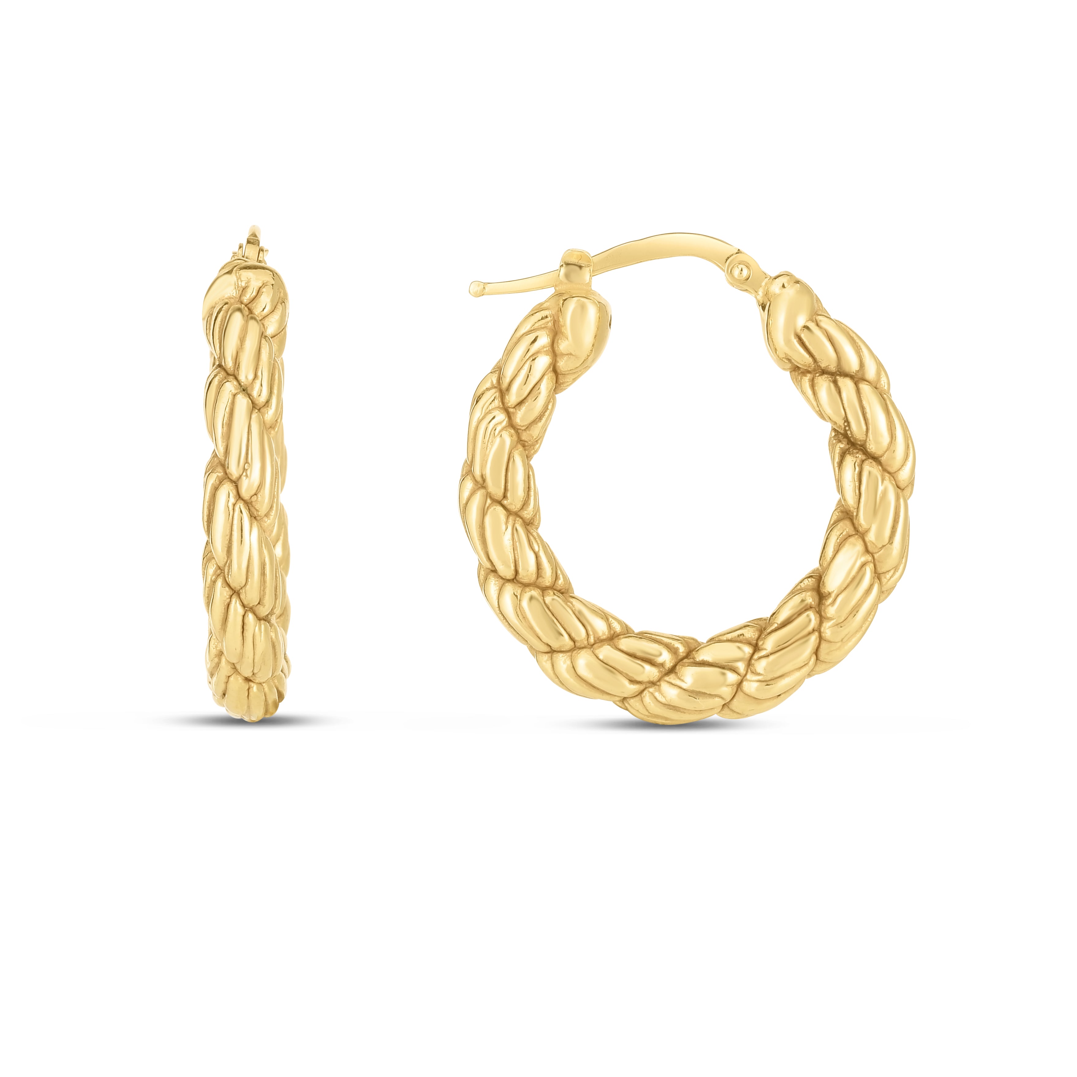14K Yellow Gold Twisted Rope Hoops With Hinged Clasp