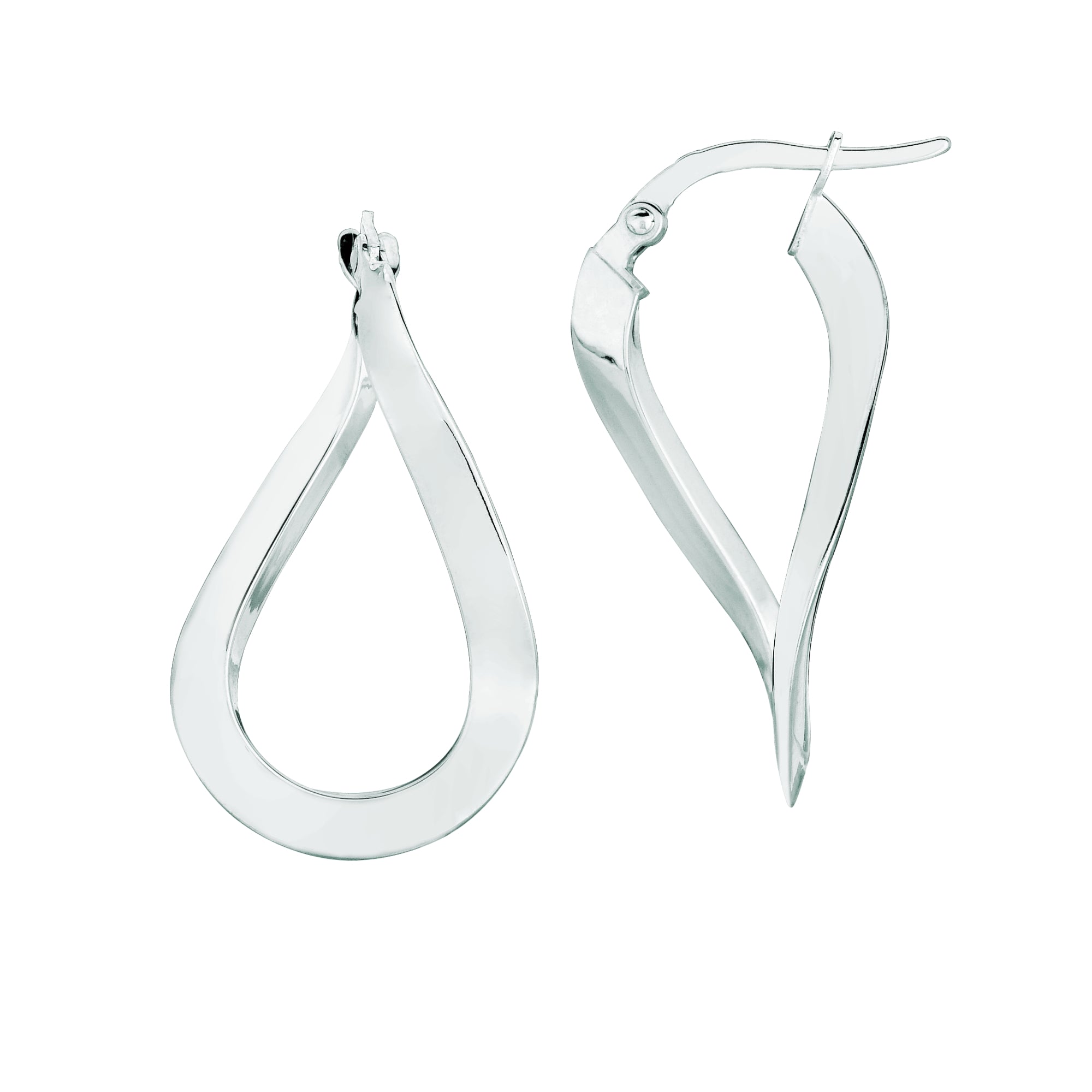 14K White Gold Tear Drop Twist Freeform Earring